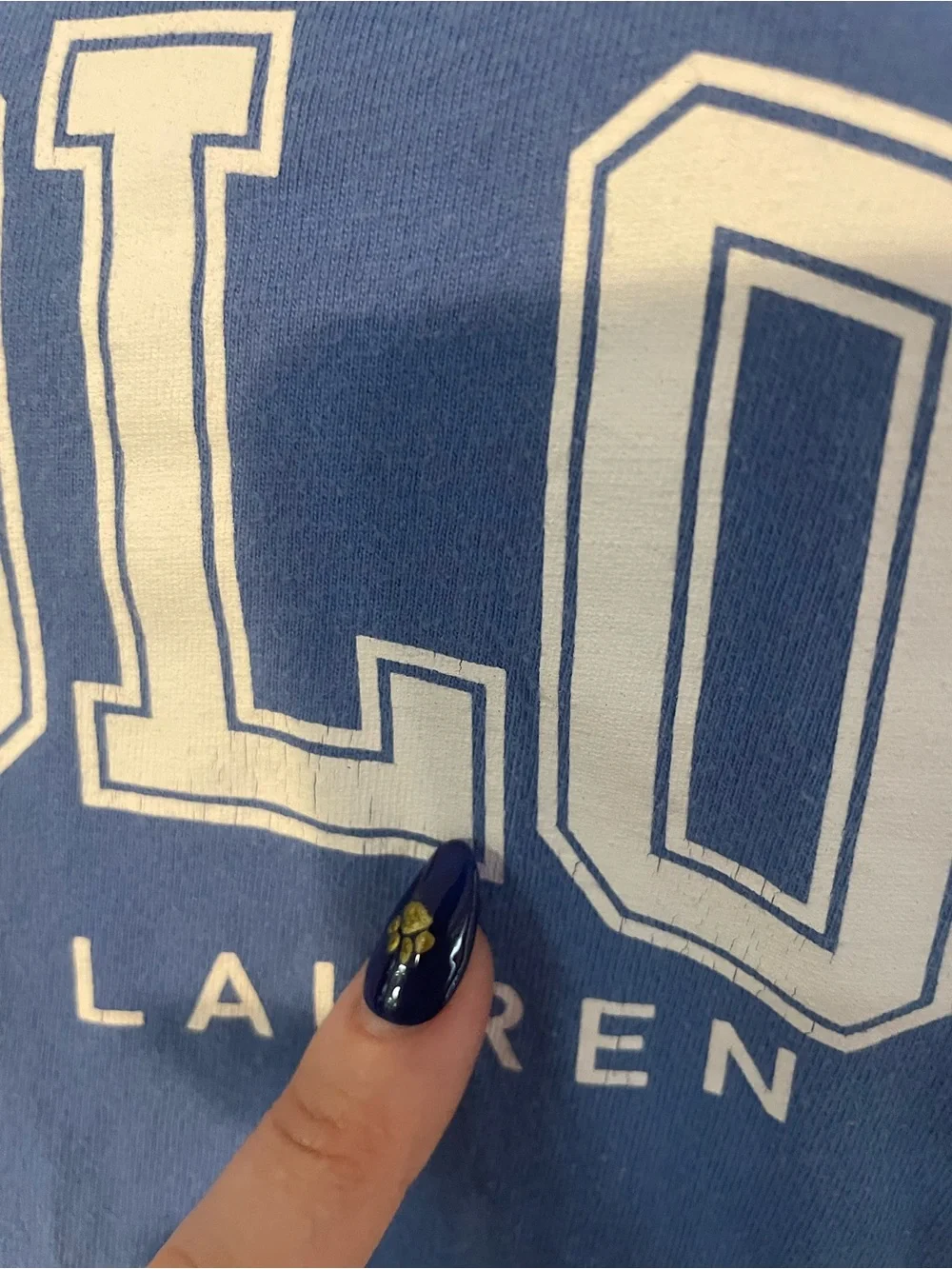 Polo Ralph Lauren logo blue T-shirt collegiate-style graphic top Large pony lo